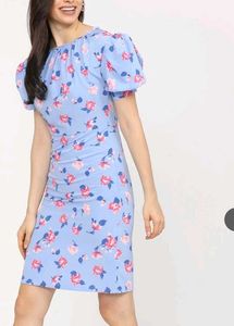 Blue Floral Puff Sleeve Dress