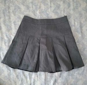 Grey Pleated Mini Skirt