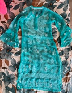 Elegant Aqua Chikankari Kurta