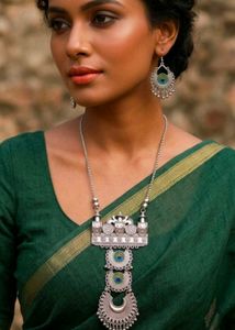 Oxidized Silver Peacock Necklace Set