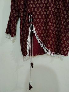 Maroon Printed Short Kurti with Tassels