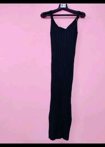 Sleek Black Ribbed Stretchable Dress