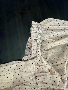 Sheer Polka Dot Ruched Square Neck Top
