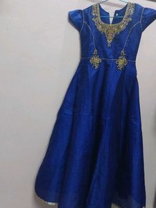 Blue Ethnic Gown with Gold Embroidery