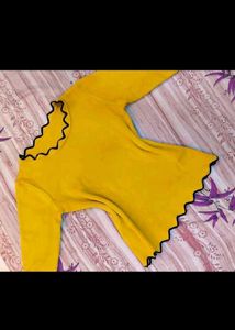 Yellow Ruffle Trim Long Sleeve Top