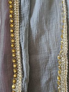 Light Grey &amp; Gold Trim Dupatta
