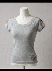 Grey Varsity T-Shirt with Striped Sleeves
