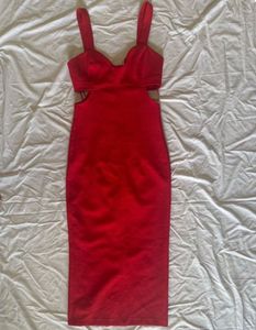ZARA Red Cut-Out Midi Dress