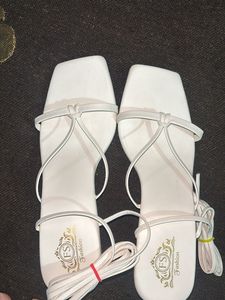 White Square Toe Tie-Up Sandals