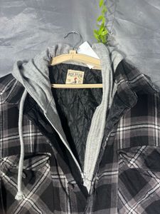 check plaid flannel shirt with attached hooded