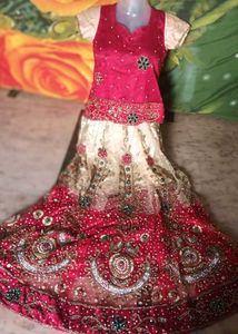 Red &amp; White Embroidered Lehenga