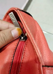 Chic Coral Leather Shoulder Bag