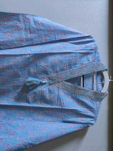 Blue Printed Cotton Kurta Set