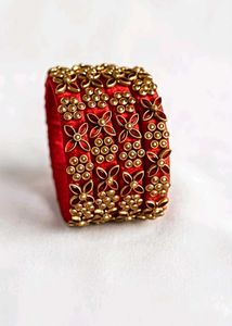 Red Silk Thread Bangles with Gold Embellishments
