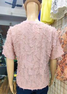 Peach Textured Short Sleeve Top