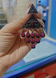Designer drop earrings with pink stones