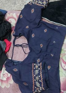Navy Blue Embroidered Blouse