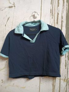 Navy Blue Cropped Polo Shirt