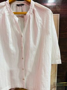 Women's White Textured Button-Up Top