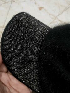 Stylish Black Cap with Glitter Visor
