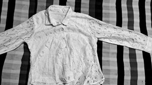 Sheer Lace Collared Button-Up Shirt