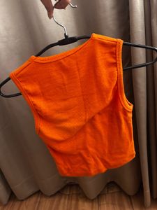 Vibrant Orange Ribbed Tank Top