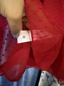 Chic Red Lace &amp; Dot Sleeveless Top