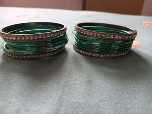 Green &amp; Gold Crystal Bangles