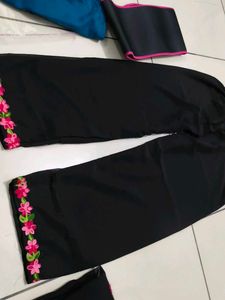 Black Kurta Set with Pink Embroidery