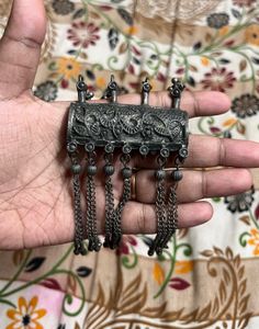 Oxidized silver tribal long necklace