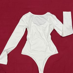 White Long Sleeve Zipper Bodysuit Top
