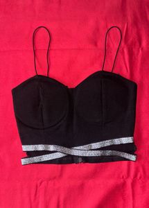 Padded Sparkling Black Crop Top