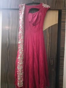 Elegant Red Embellished Drape Gown