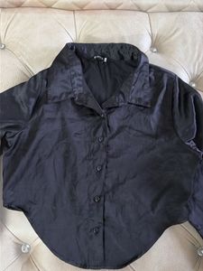 Black Long Sleeve Cropped Blouse