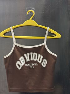 Brown Graphic Strappy Crop Top