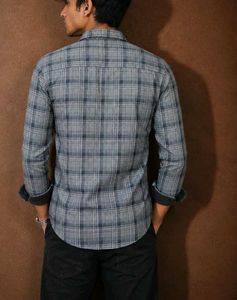 Men's Grey Checked Cotton Casual Shirt - Size M(ch