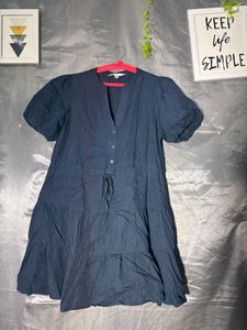 Navy Blue Tiered Button-Up Dress