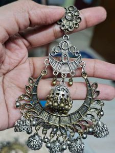 Oxidized Silver Jhumka Earrings