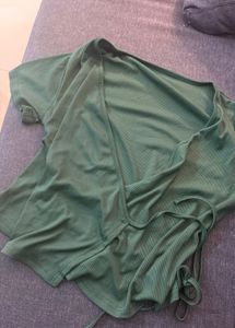 SHEIN Green Ribbed Wrap Top