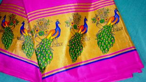 Vibrant Peacock Print Saree