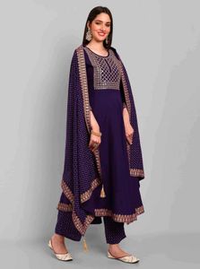 Elegant Purple Kurta Set with Palazzo &amp; Dupatta