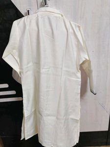 Elegant White Kurta with Blue Embellishments