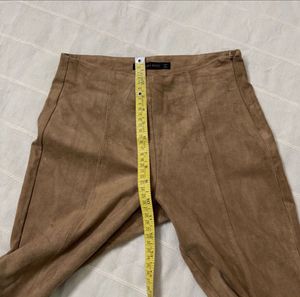 Zara Faux Suede Ankle Zip Brown Pants
