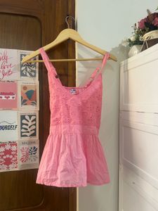 Cute Pink Eyelet Peplum Top
