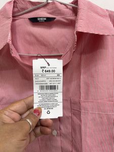 Shein Pink Striped Button-Up Shirt