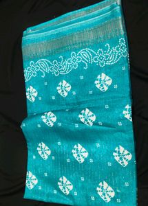 Beautiful Teal Saree with White Motifs