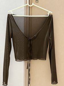 Sheer Mesh Long Sleeve Crop Top