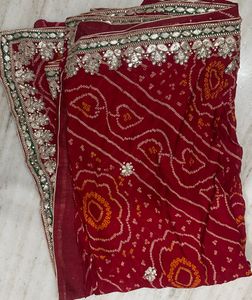 Designer Red Bandhani Saree