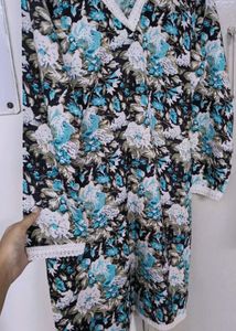 Floral Print Kurta with Lace Trim