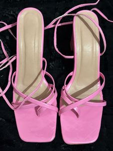 Pink Lace-Up Strappy Heels